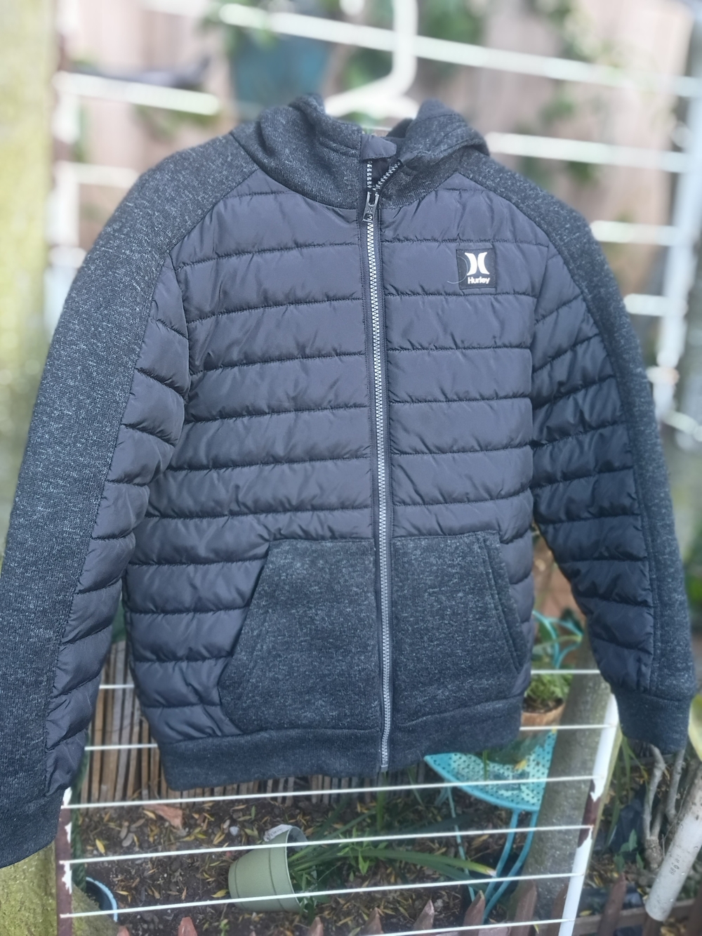 Hurley Boys' Dark Gray Quilted Hooded Jacket